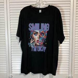 Lane Seven Black Smiling Doesn’t Mean I’m Okay Graphic Cotton T-shirt Unisex 2XL